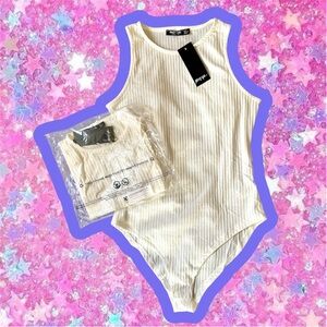 BUNDLE OF 5 Nasty Gal white Ribbed Tank Top bodysuit NWT M 8 90s Y2k Free People